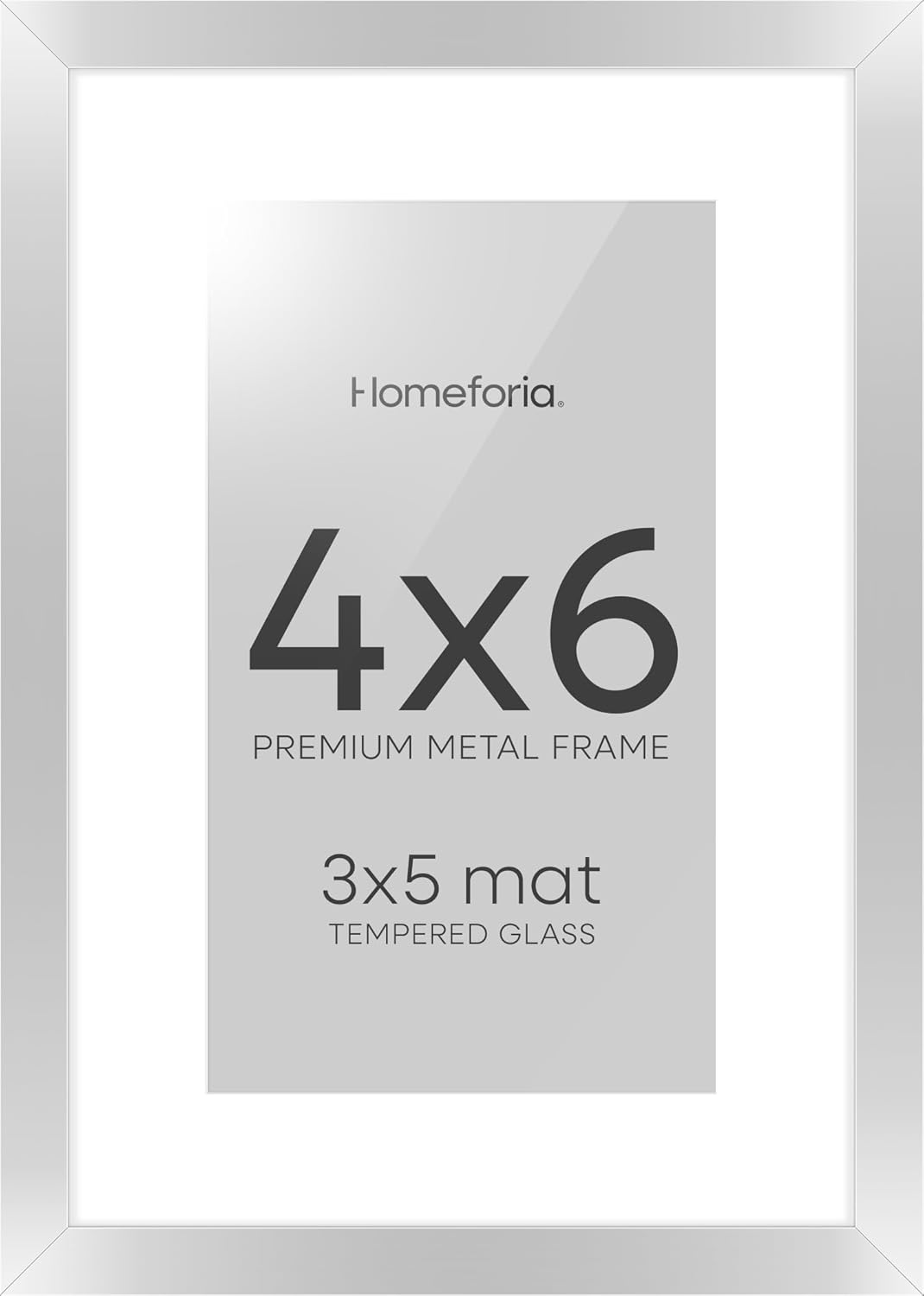 Homeforia 4x6 Picture Frame Silver, High End Metal 4 x 6 Silver Frames with Mat 3 x 5 Print, 4by6