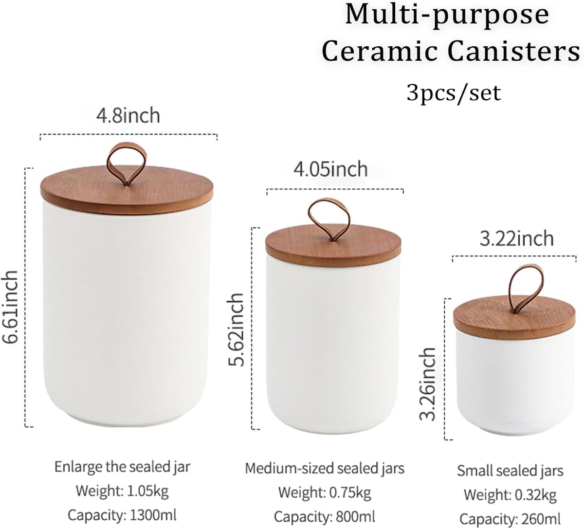 YYW Kitchen Canister Set for Countertop Set of 3, 9/28/45 oz Ceramic Food Storage Containers with