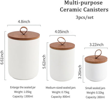 YYW Kitchen Canister Set for Countertop Set of 3, 9/28/45 oz Ceramic Food Storage Containers with