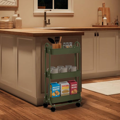 SunnyPoint Slim Rolling Storage Cart, 3 Tier Bathroom Storage Organizer Bathroom, Laundry Utility