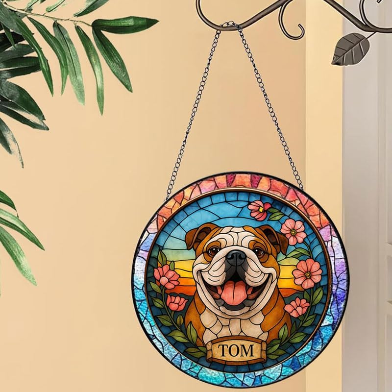 Custom Stained Glass with Pet Portrait & Name, Personalized Window Hanging, Pet Loss Memorial Gift