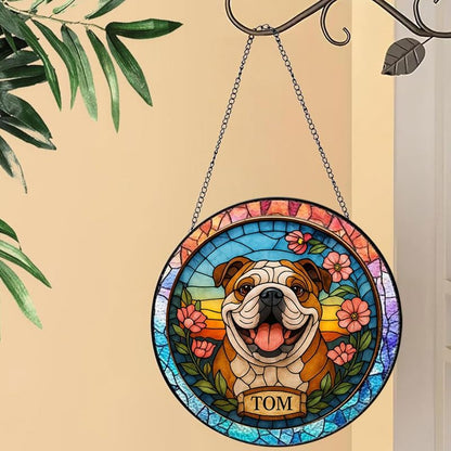 Custom Stained Glass with Pet Portrait & Name, Personalized Window Hanging, Pet Loss Memorial Gift