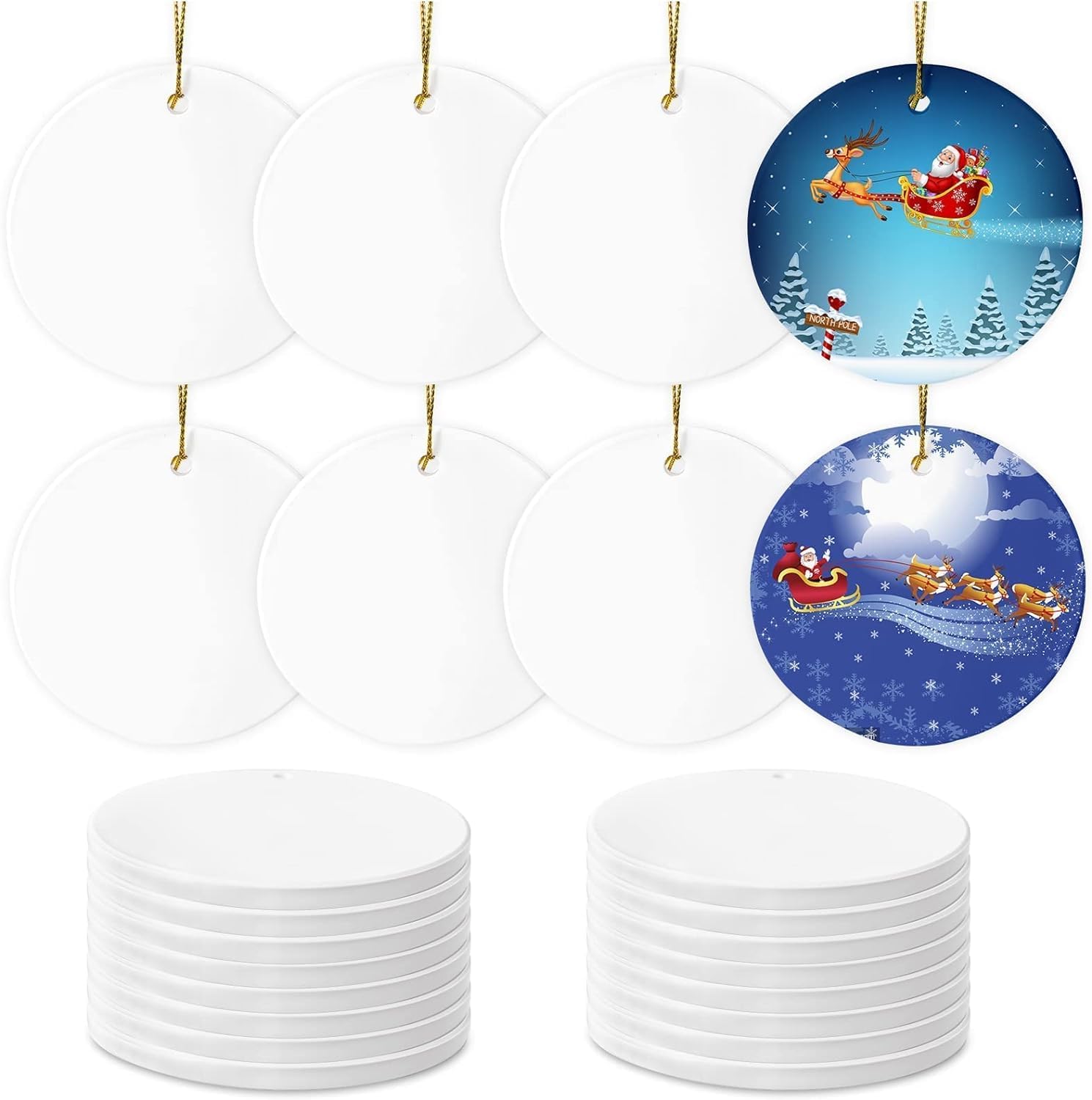 Sublimation Ceramic Ornaments - Bulk White Round Porcelain Ornament Blanks for Heat Press Printing