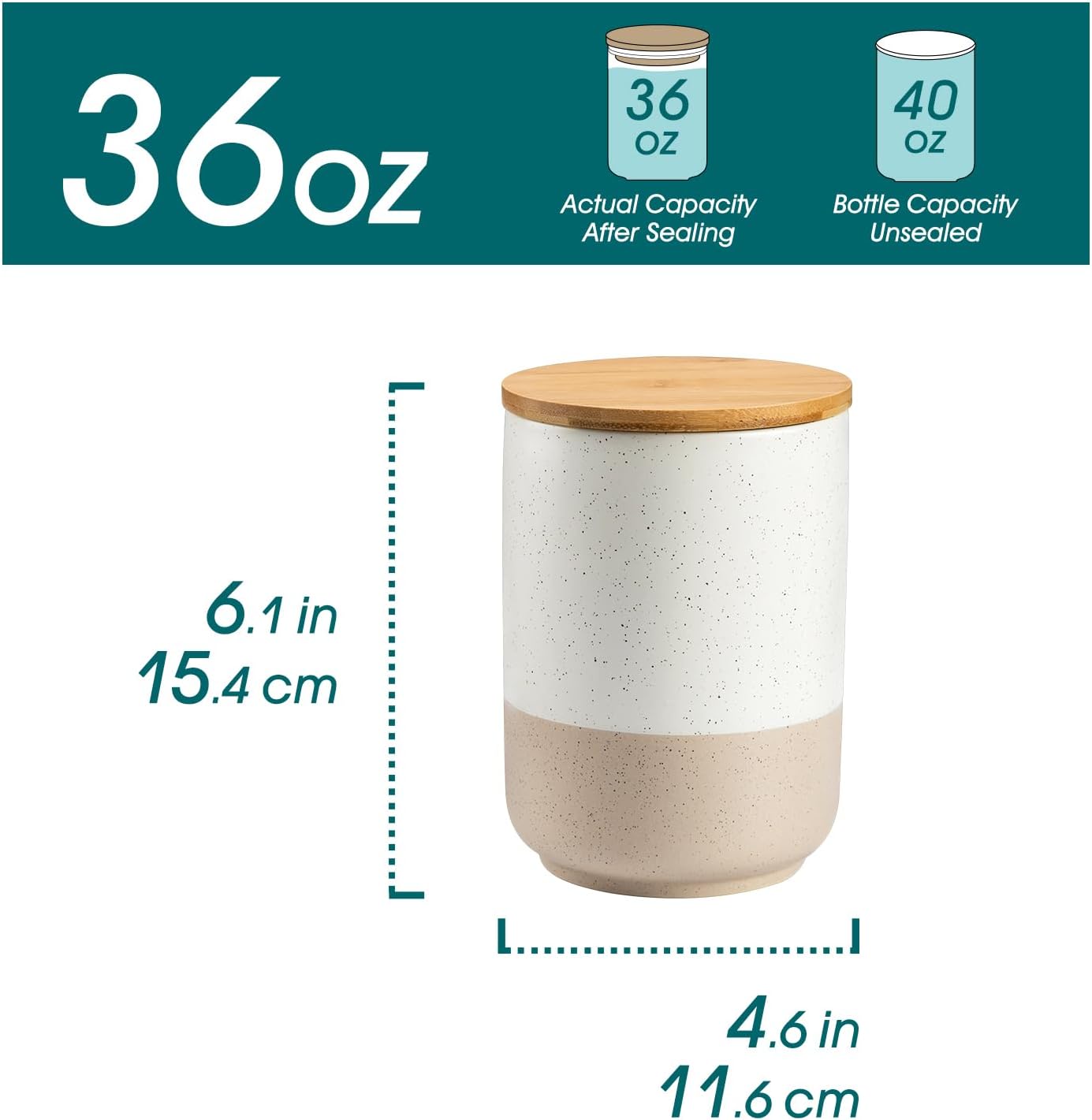 vancasso Sabine Coffee Storage Jar, 36 Oz Ceramic Kitchen Canister with Airtight Wood Lids, Coffee