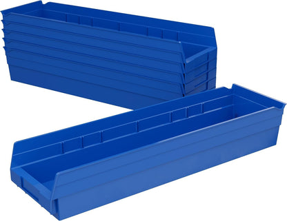 Akro-Mils 30164 Heavy Duty Plastic Shelf Bins, 24"x 6.5"x 4", Blue, 6-Pk