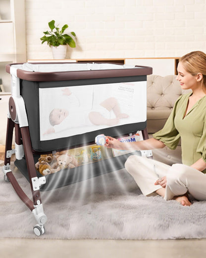 4 in 1 Baby Bassinet, Bassinets Bedside Sleeper with Wheels and Storage Basket, Adjustable 7