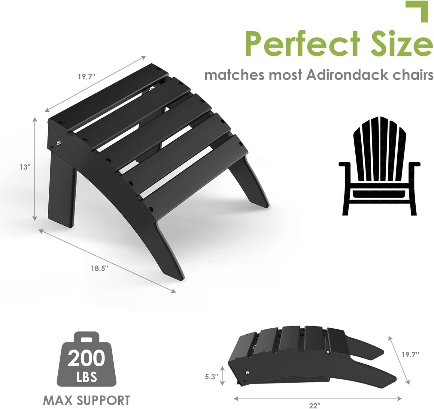 GREENVINES Adirondack-Ottoman | Set of 2 | HDPE Plastic | Outdoor Footrest | All Weather | Foot
