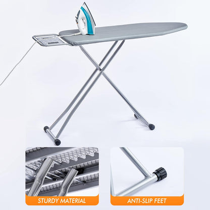 Ironing Board, Heat Resistant Cover Iron Board with Steam Rest, Non-Slip Foldable Ironing Stand.