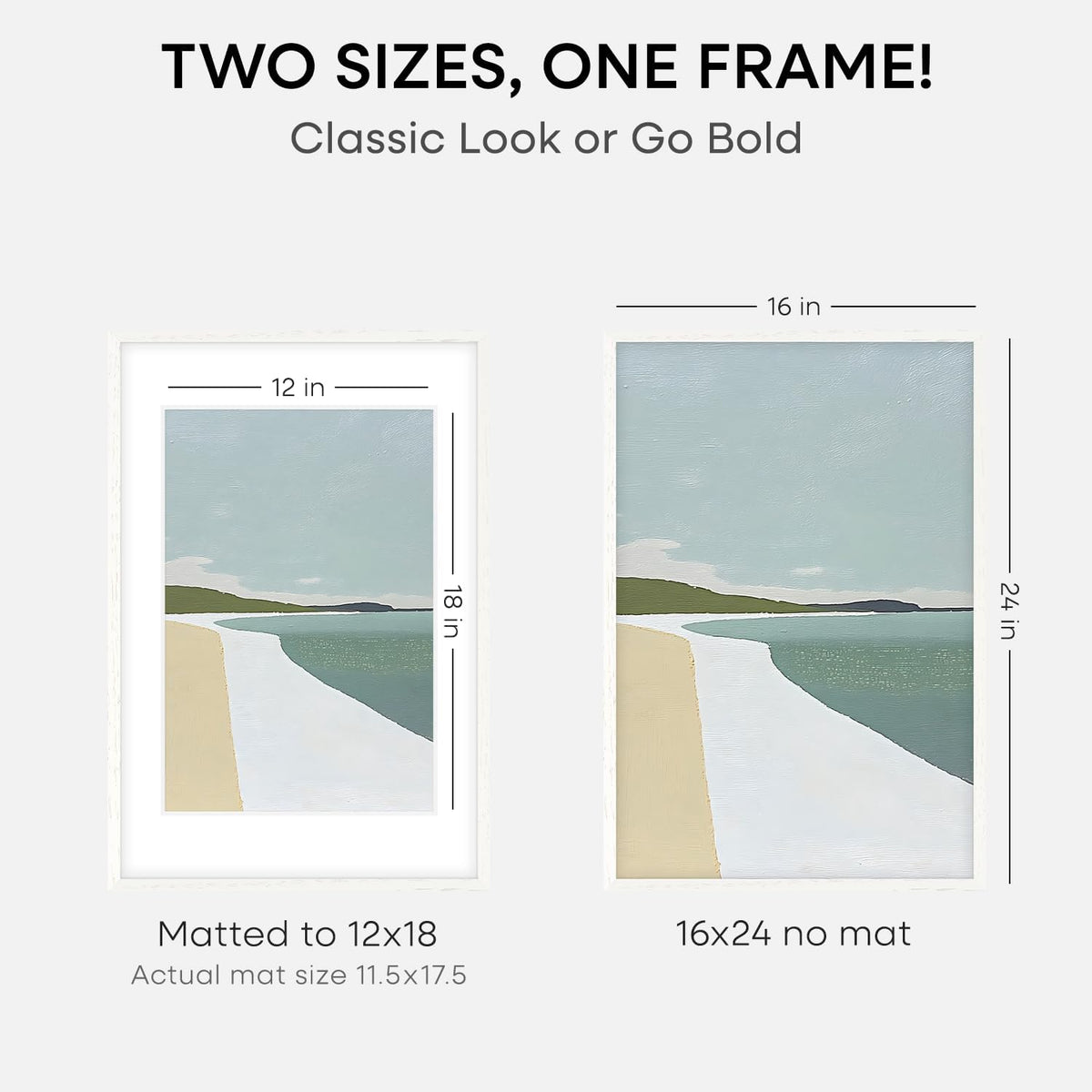 Homeforia White Picture Frame 16x24, High End Oak White 16x24 Frame with Mat 12x18 Photo, 16 x 24
