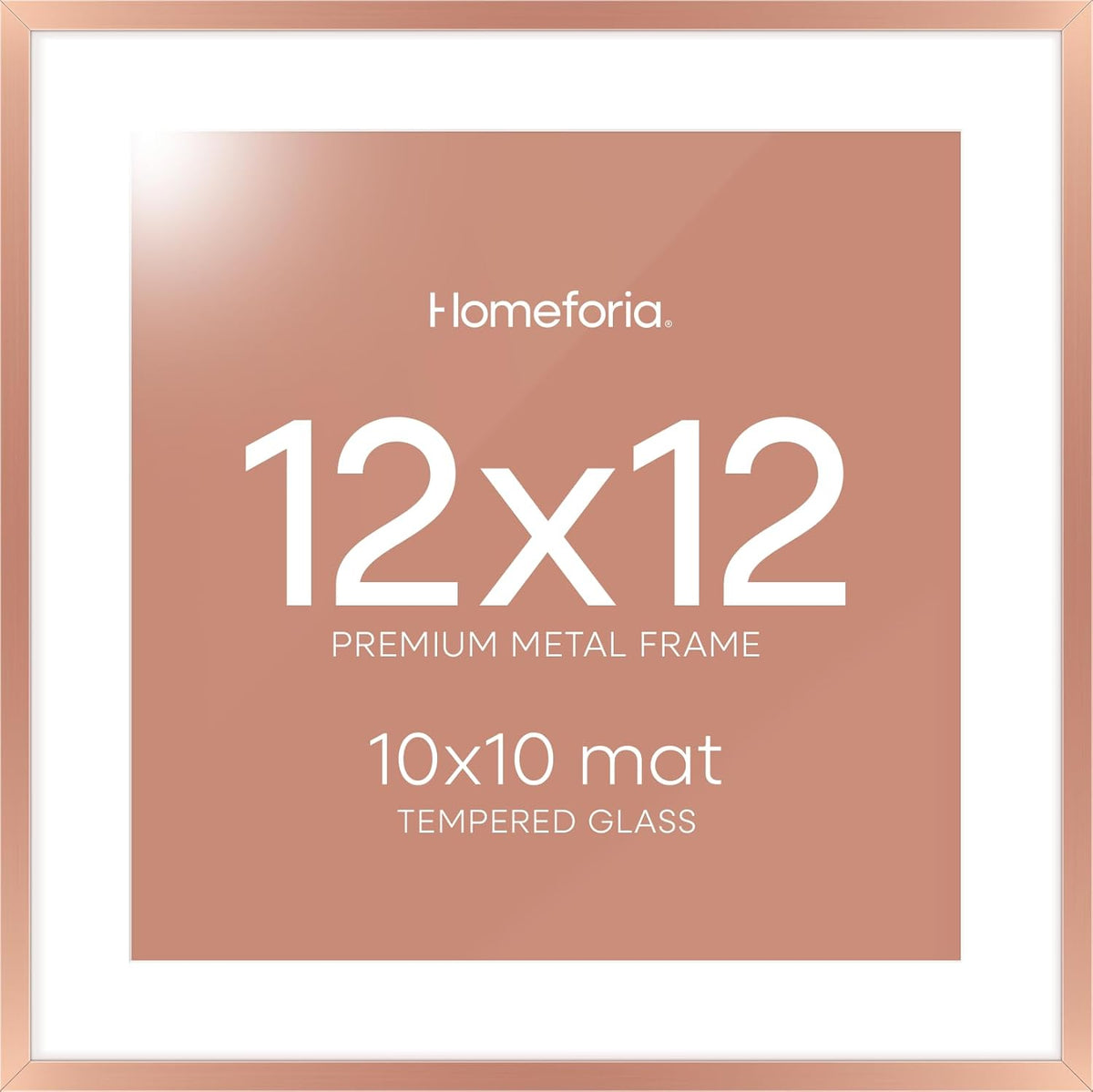 Homeforia 12x12 Picture Frame Rose Gold, High End Metal 12 x 12 Square Poster Frame with Mat 10 x