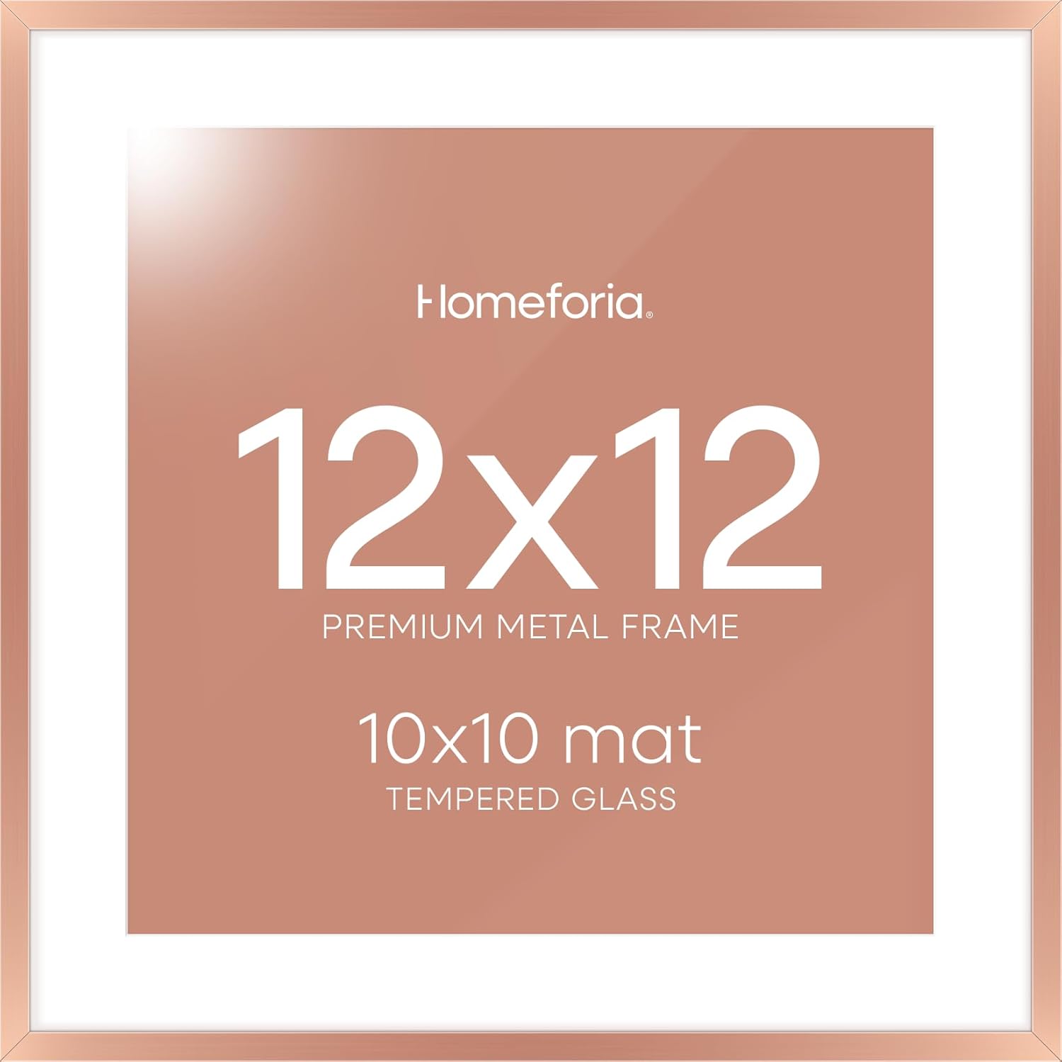 Homeforia 12x12 Picture Frame Rose Gold, High End Metal 12 x 12 Square Poster Frame with Mat 10 x