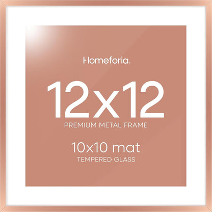Homeforia 12x12 Picture Frame Rose Gold, High End Metal 12 x 12 Square Poster Frame with Mat 10 x
