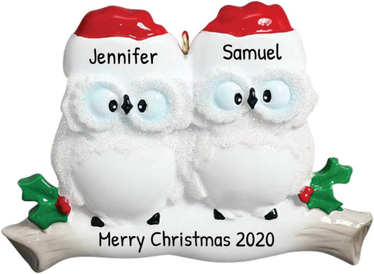 3D Personalized Our First Christmas Ornament 2025 | Custom Owl Couple Ornaments Winter White Owls