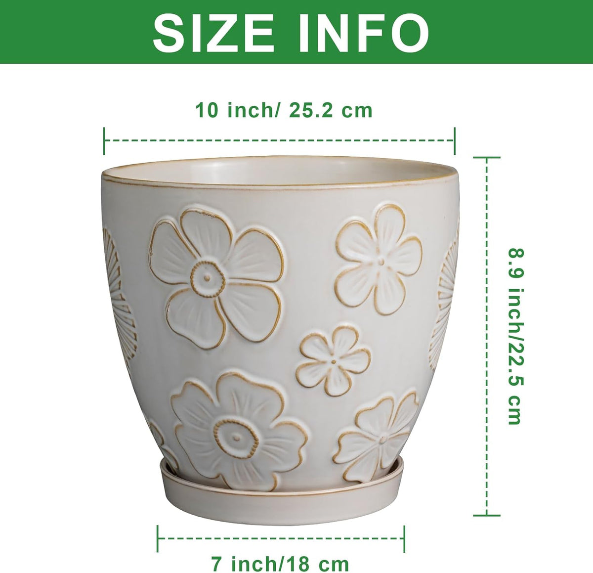 10 Inch Ceramic Planter Pot Large Plant Pot for Indoor Plants Outdoor Round Flower Pot with