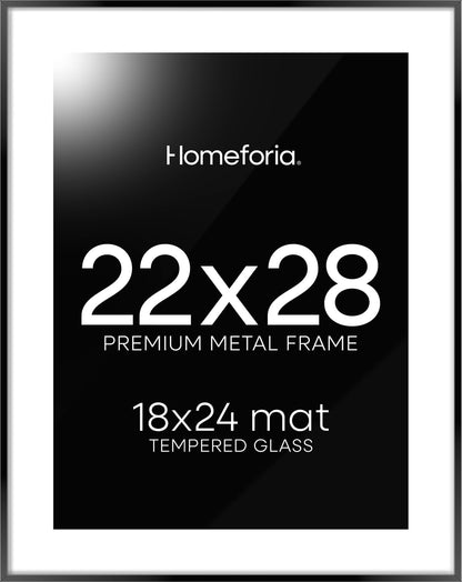 Homeforia 22x28 Poster Frame Black, High End Metal 22 x 28 Large Picture Frames with Mat 18 x 24