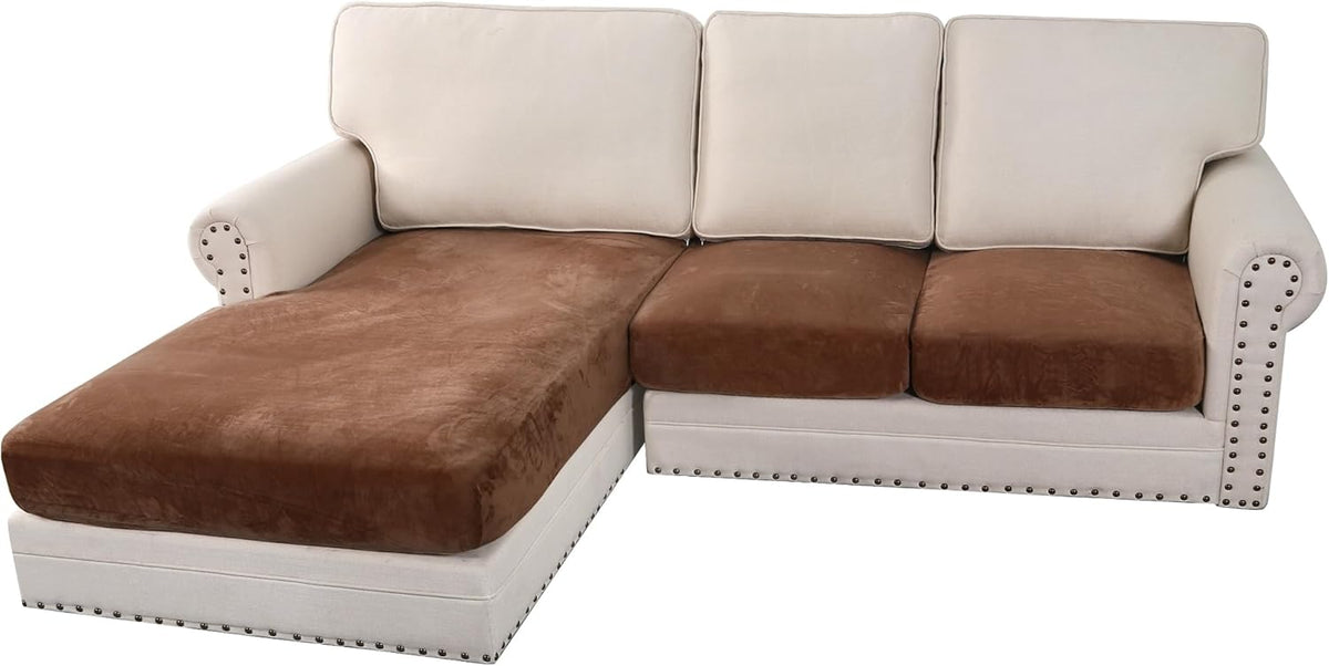 H.VERSAILTEX Velvet Stretch Sectional Couch Covers 3 Pieces Sofa Seat Cushion Covers L Shape