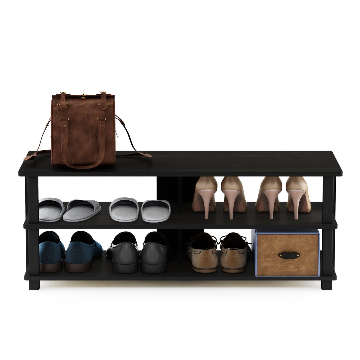 Furinno Turn-N-Tube Shoe Rack, 3-Tier Shoe Organizer, Compact Shoe Storage with Open Shelves, 15.5
