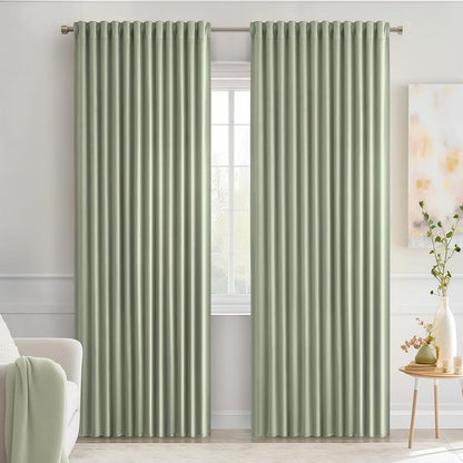 MIULEE Sage Green Back Tab Blackout Curtains 84 Inch Length 2 Panels Set for Living Room Bedroom