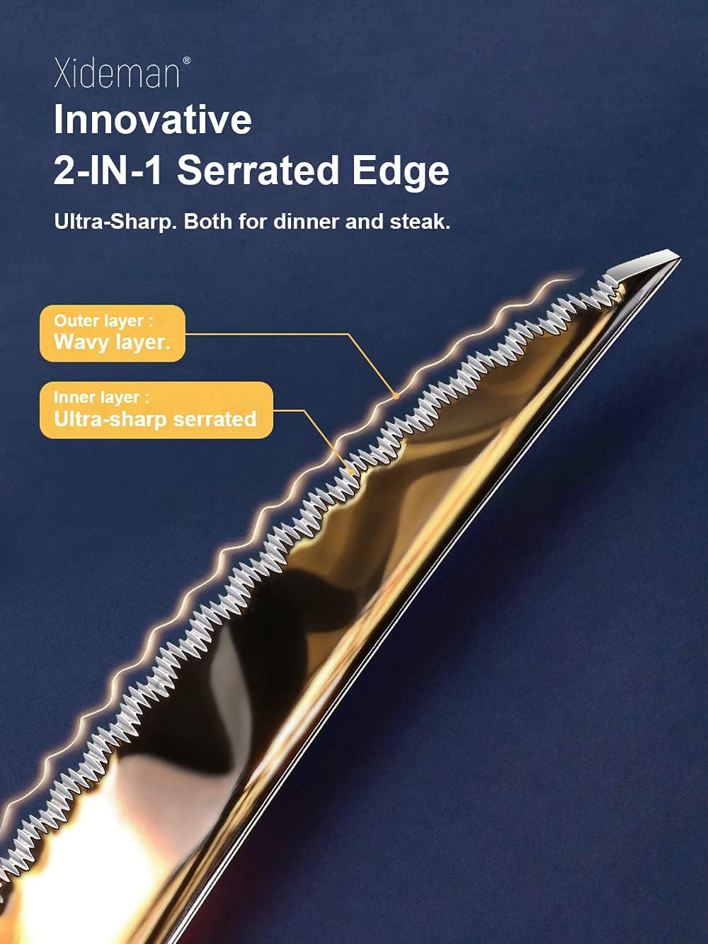 16-Piece Modern Hammered Cutlery Set with Ultra Sharp 2-in-1 Serrated Knife, 18/10 Stainless Steel