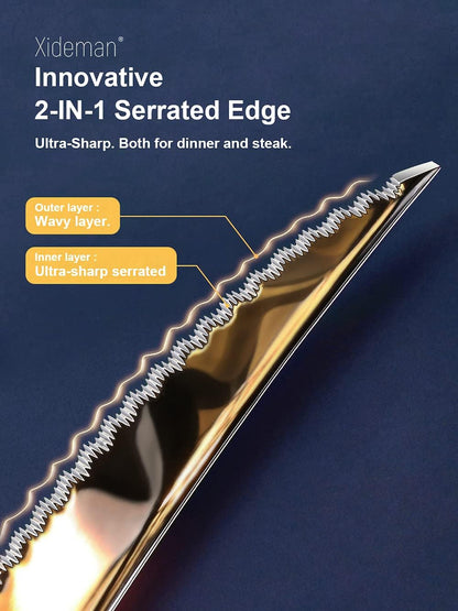 16-Piece Modern Black Hammered Silverware Set with Ultra Sharp 2-IN-1 Serrated Knives, 18/10