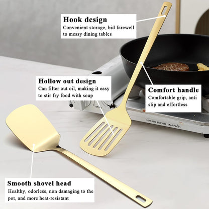 Evanda Gold Kitchen Utensils Set 6pcs, Titanium Plating Stainless Steel Cooking Utensils Set, Heavy