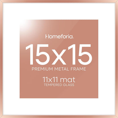 Homeforia 15x15 Picture Frame Rose Gold, High End Metal 15 x 15 Square Poster Frame with Mat 11 x