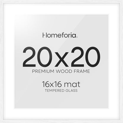 Homeforia 20x20 White Picture Frame, High End Oak 20 x 20 Square Wood Frames with Mat 16 by 16
