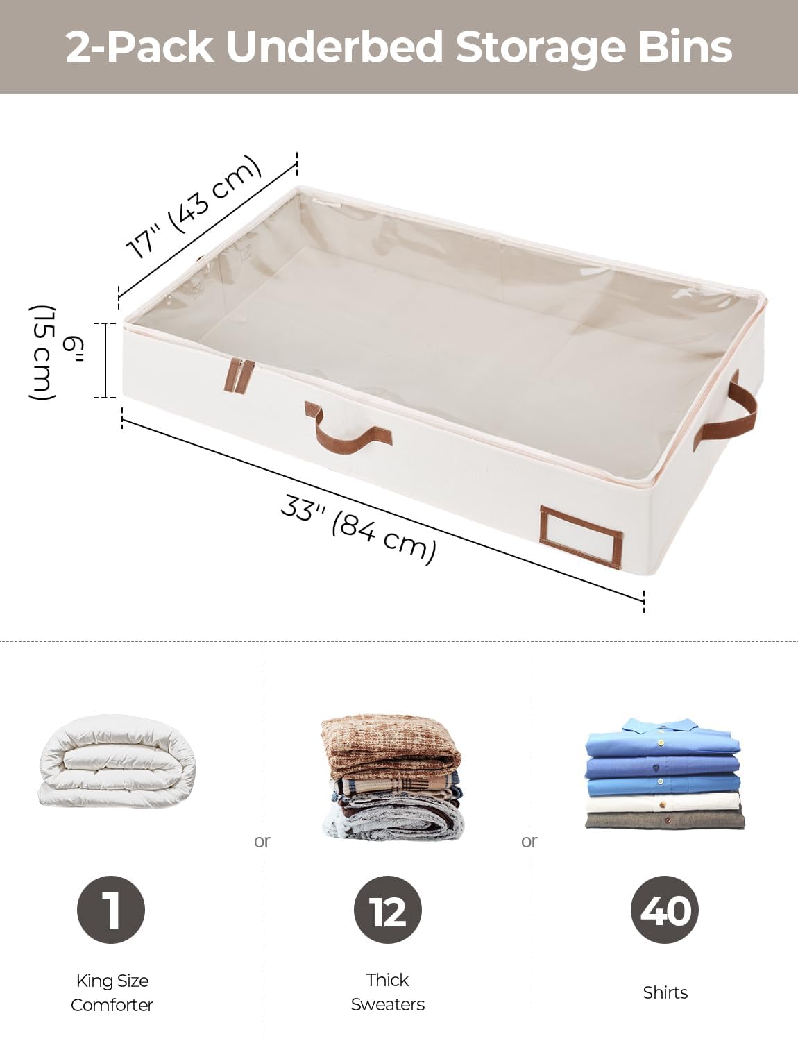 StorageWorks Large Under Bed Storage Containers with Handles and Label Holder, 2 Pack Ultra-thick