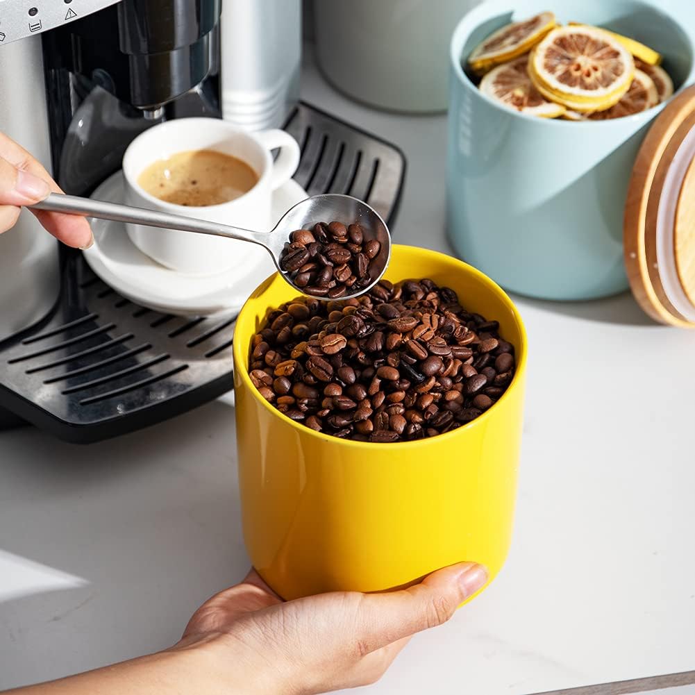 Sweejar Kitchen Canisters Ceramic Food Storage Jar, Stackable Containers with Airtight Seal Wooden