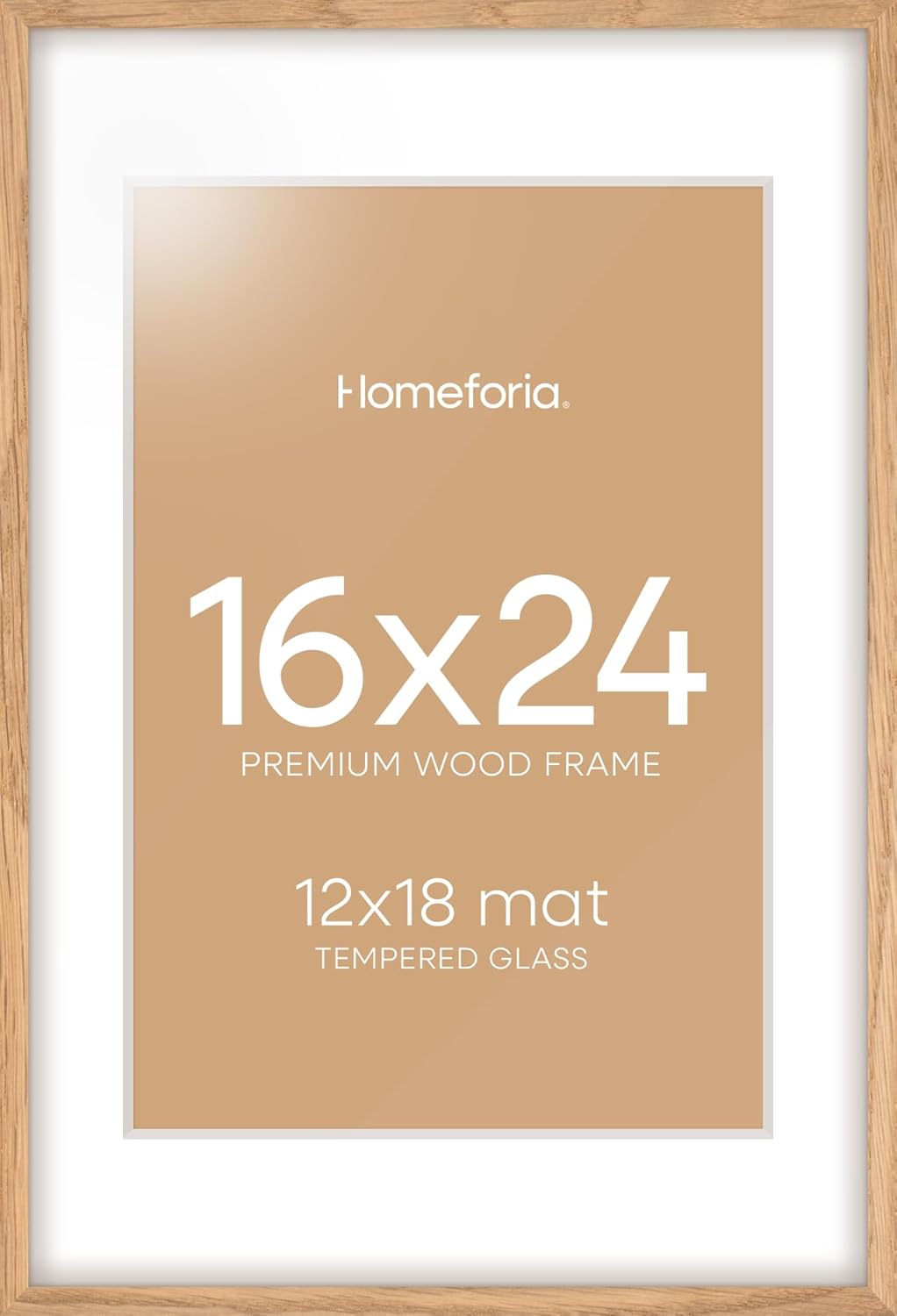 Homeforia Picture 16x24 Wood Frame, High End Natural Oak 16x24 Light Wooden Poster Frame with Mat