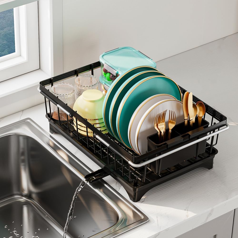 Expandable Dish Drying Rack in Sink, Adjustable Stainless Steel Rustproof Grip Handles Dish Rack