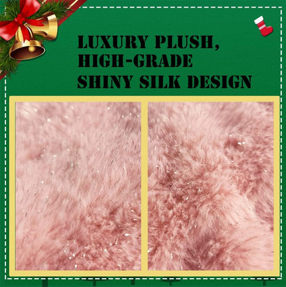 AOGU 36 Inch Faux Fur Christmas Tree Skirt Pink Shiny Plush Skirt for Merry Christmas Party