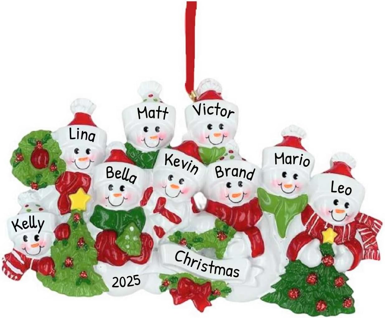 3D Snowman Family of 9 Ornament 2025 Personalized Family Christmas Ornaments 2025 | Snow People