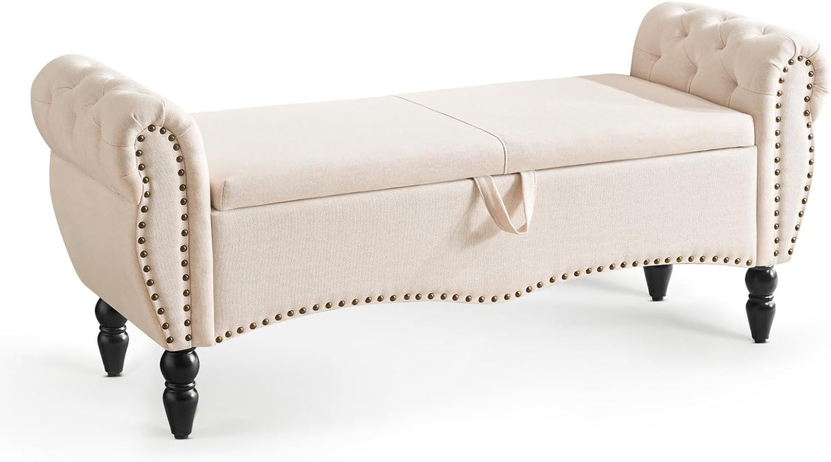 Furniliving Storage Ottoman Bench for Bedroom, Upholstered End of Bed Bench with Solid Wood Legs