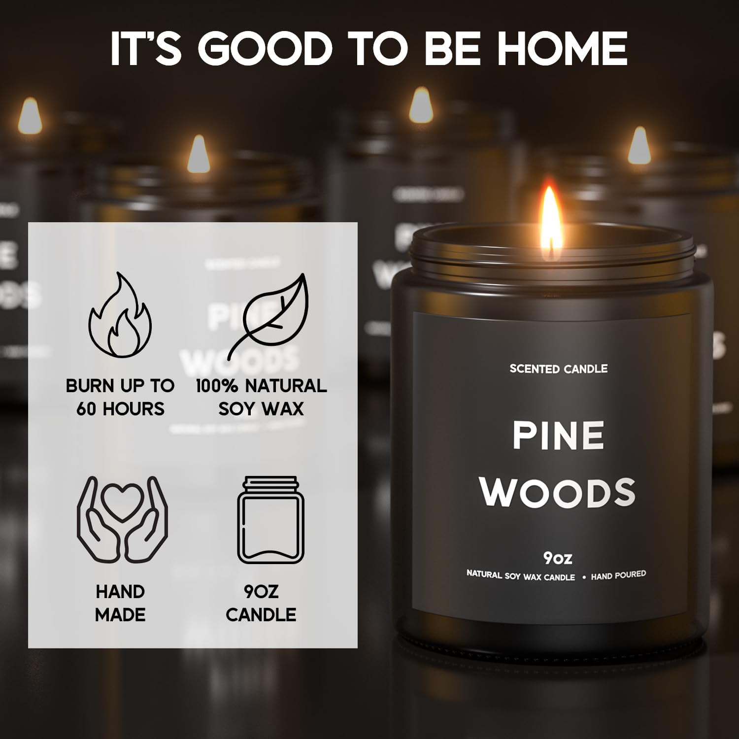 Pine Woods Candle, 9oz Scented Candle for Men, Scented Candles for Home, Gifts for Men