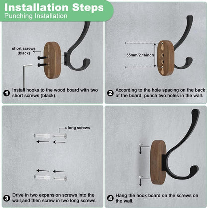 Wall Hooks for Hanging Coats - 4 Pack Coat Hooks Wall Mounted, Wood Coat Hooks for Wall, Bussdis