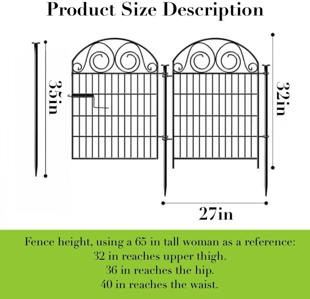 Tall Garden Fence Animal Barrier with Gate, 32 in(H) 16 Panels Garden Fences and Borders for Dogs