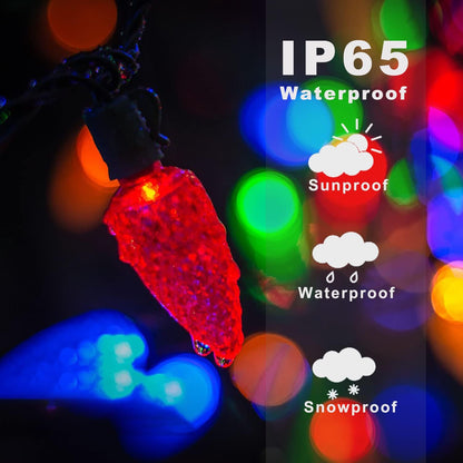 HUGSVIK 39Ft 100 LED Solar Christmas Lights Outdoor, 8 Modes C6 Strawberry Lights, Waterproof