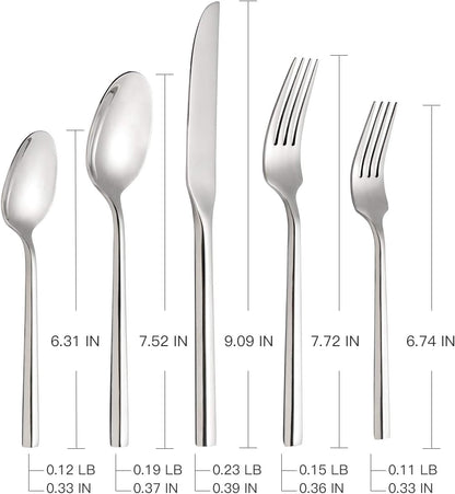 Silverware Set Flatware Set Stainless Steel Heavy Cutlery Set Hexagon Handle Mirror Finished 60