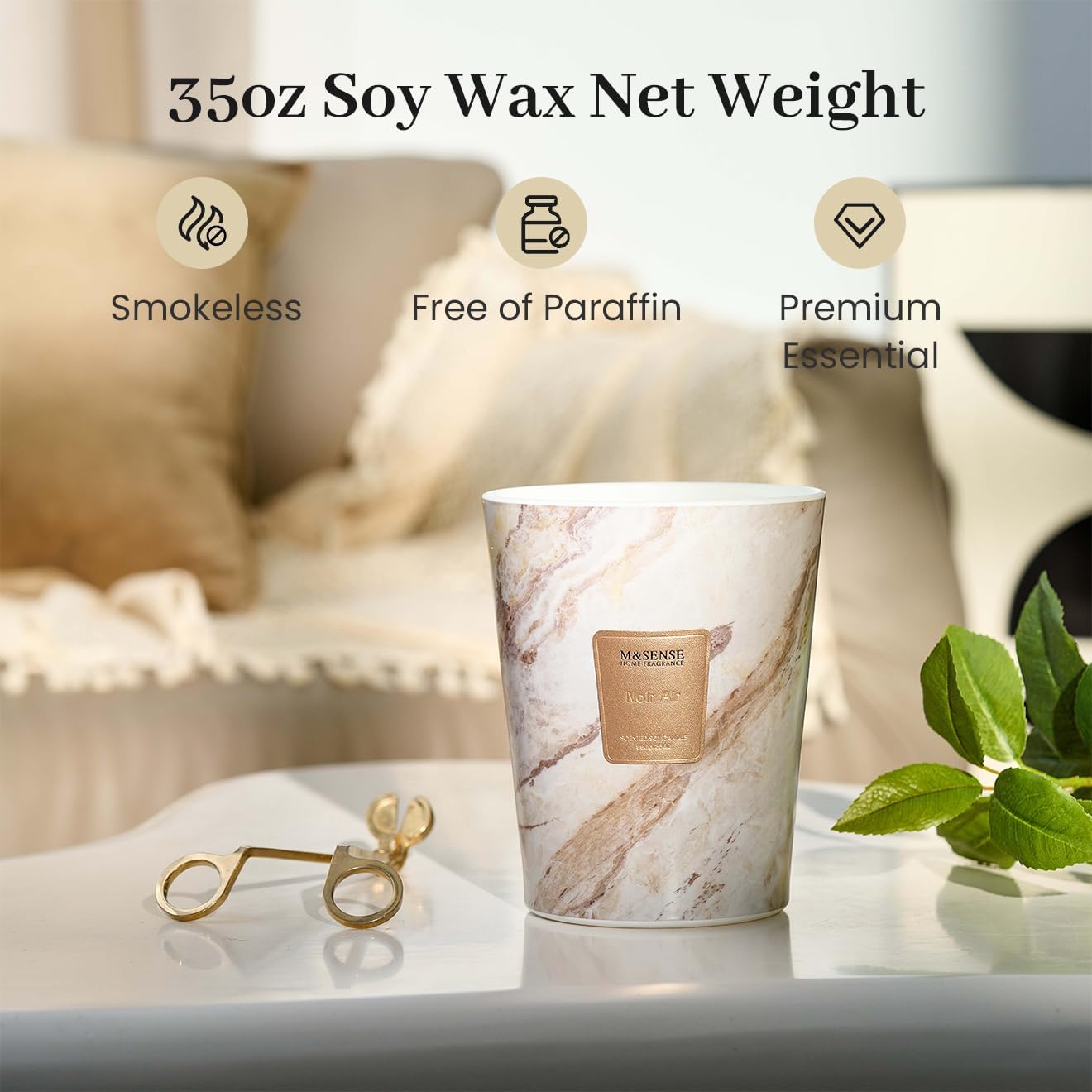 M&SENSE NoirAir Scented Candles for Home, 3-Wick Highly Scented Jar Candles, Extra Large Candle 35