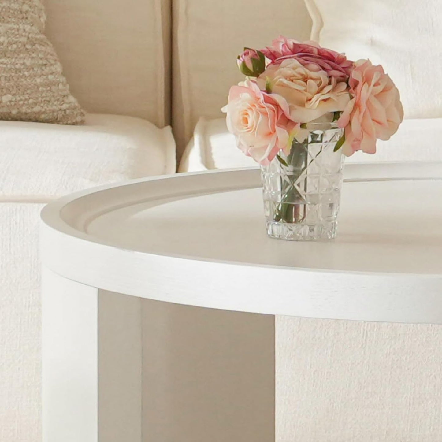 Round Nesting Coffee Table Set of 2,31.5" Large & 18" Small Low Tables with Wood Look