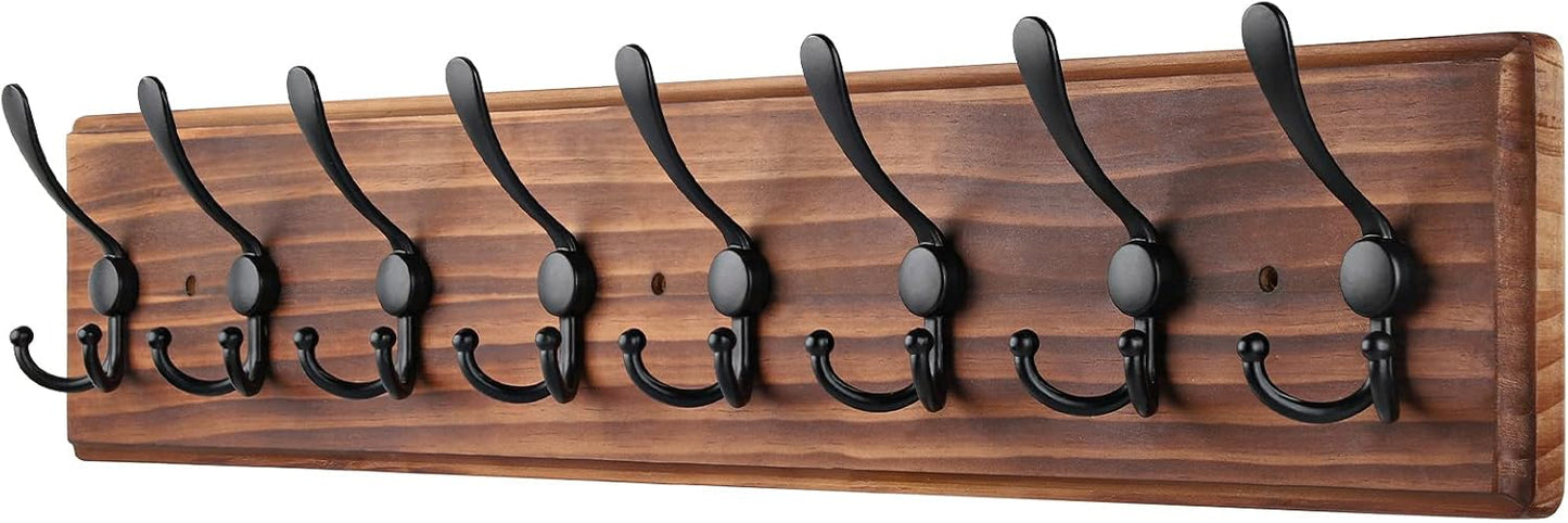 Coat Rack Wall Mount, Wooden Heavy Duty Coat Rack for Wall,8 Triple Coat Hanger Hooks for Hanging