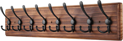 Coat Rack Wall Mount, Wooden Heavy Duty Coat Rack for Wall,8 Triple Coat Hanger Hooks for Hanging
