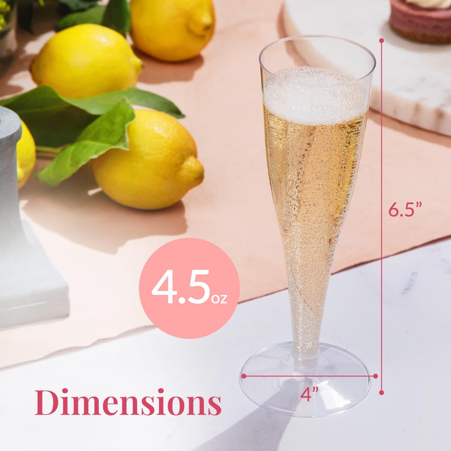 Prestee 100 Pack Clear Plastic Champagne Flutes - 4.5 oz Durable Disposable Champagne Glasses for