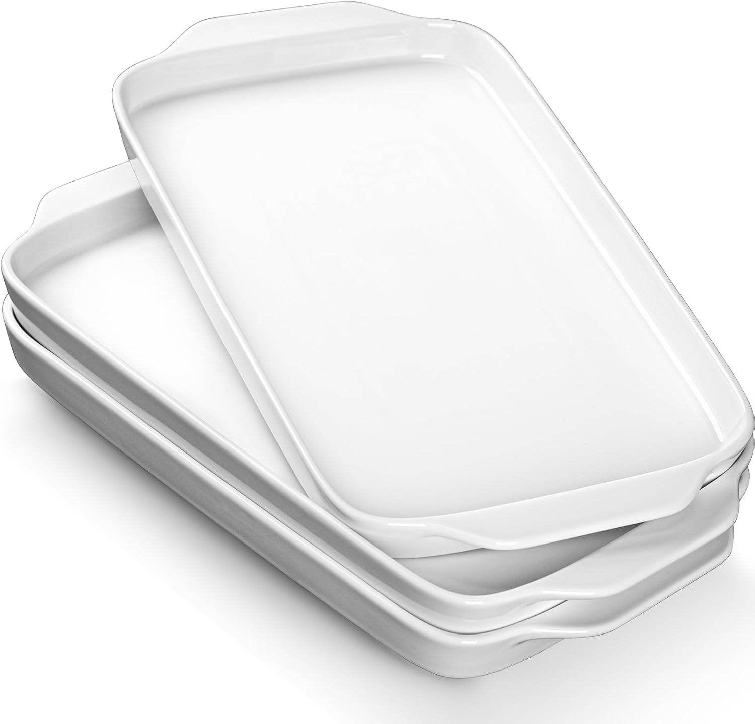 Dizada Large Serving Platter with Handles, 16" x 9" Porcelain Serving Tray, White Rectangular