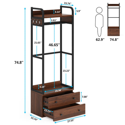 Tribesigns Freestanding Closet Organizer Small Clothes Rack Coat Rack with Drawers and Shelves