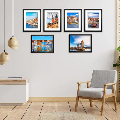 8x10 Picture Frame Set of 6, Display Pictures 5x7 with Mat or 8x10 Without Mat for Wall Mounting or