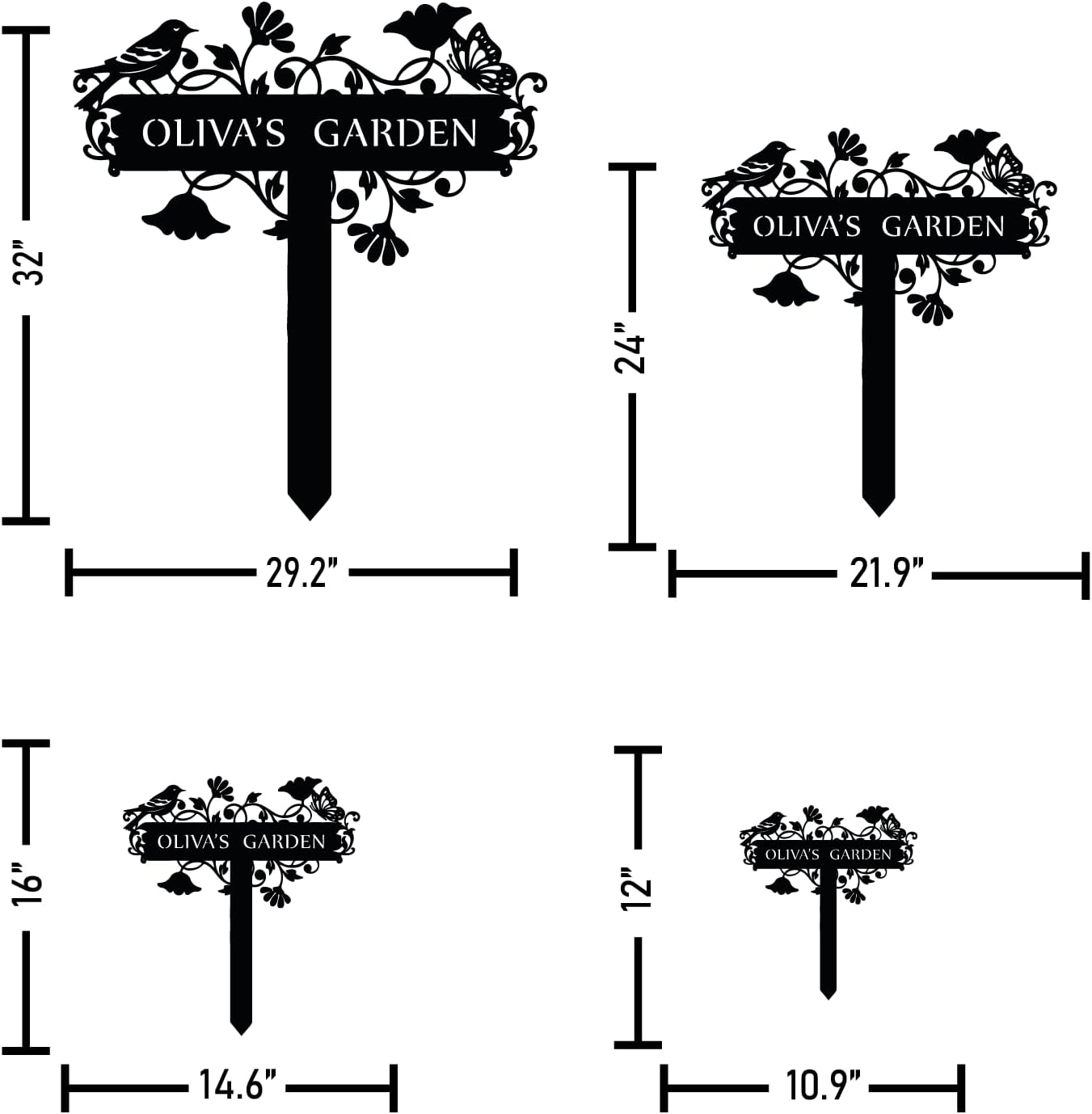 Customized Metal Birds and Flowers, Personalized Garden Sign with Stake, Gardening Decor for