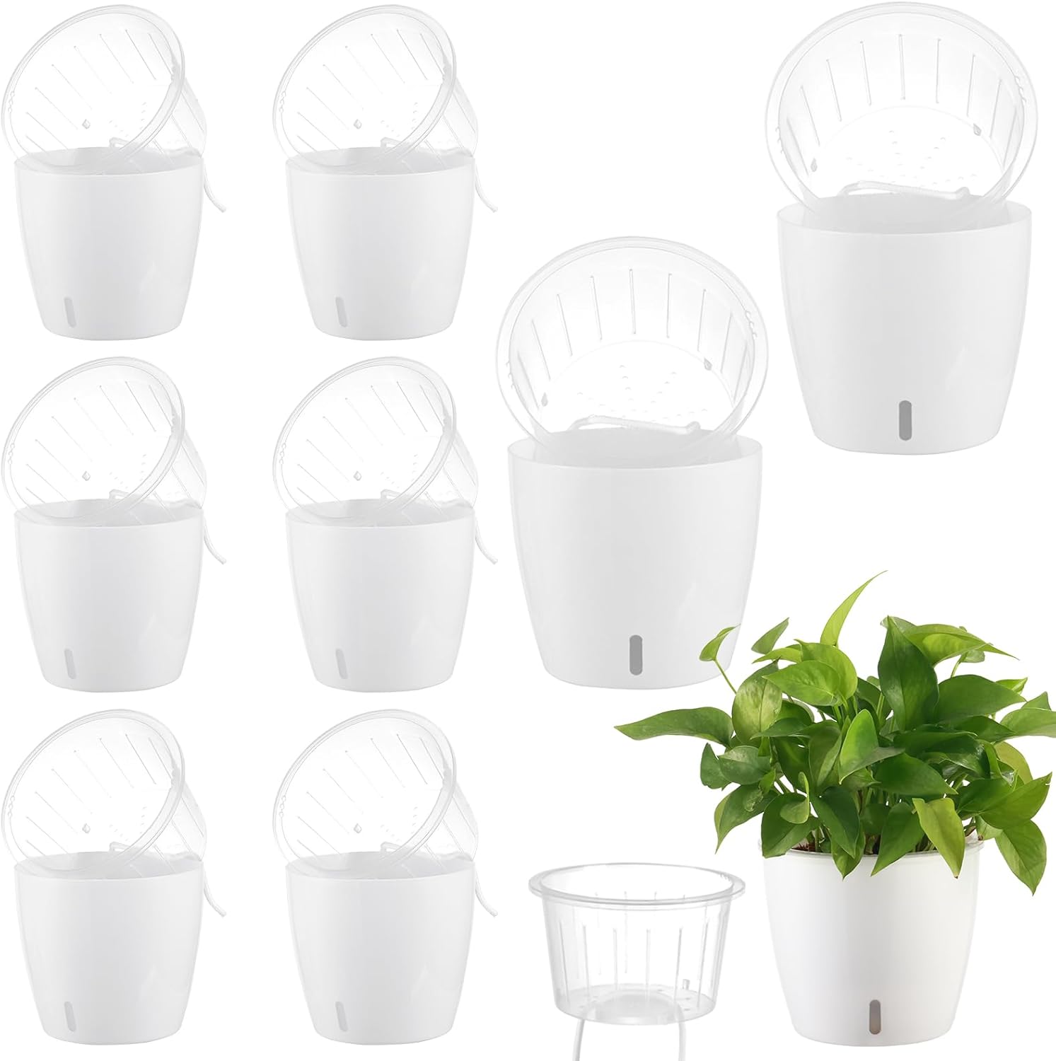 Self-Watering Pots for Indoor Plants, 8-Pack 6.7'' Self Watering Planter with Drainage Holes, Small