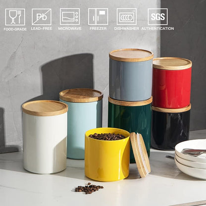 Sweejar Kitchen Canisters Ceramic Food Storage Jar, Stackable Containers with Airtight Seal Wooden